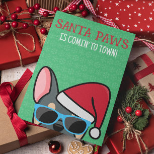 Funny Blue Tan Frenchie Santa Paws Kerstmis Kaart