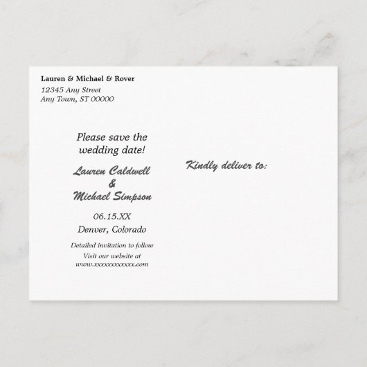 Funny Blue Text Save the Wedding Date with Dog Briefkaart (Achterkant)