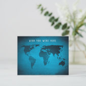 Funny blue wereldkaart briefkaart (Staand voorkant)