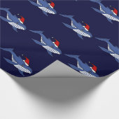 Funny Blue Whale in Santa hat Kerstkunst Cadeaupapier (Hoek)