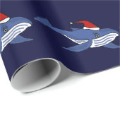Funny Blue Whale in Santa hat Kerstkunst Cadeaupapier (Rol Hoek)