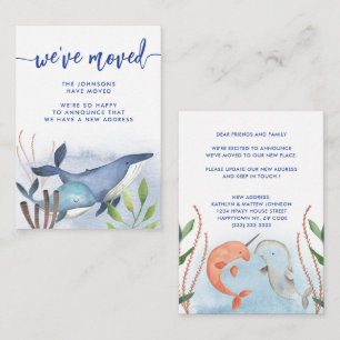 Funny Blue Whale New Address Moving Announance Notitiekaartje
