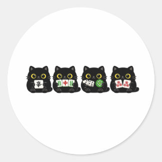 Funny Board Game Night , Mahjong Black Cat Ronde Sticker