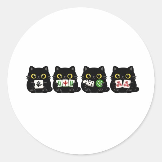 Funny Board Game Night , Mahjong Black Cat Ronde Sticker (Voorkant)