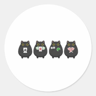 Funny Board Game Night , Mahjong Black Cat Ronde Sticker