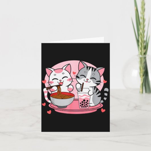 Funny Boba Ramen Cats Kawaii Anime Japan Cute Neko Kaart (Voorkant)