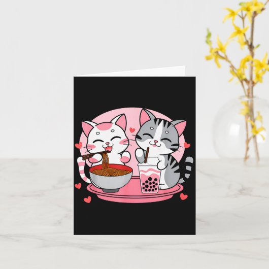 Funny Boba Ramen Cats Kawaii Anime Japan Cute Neko Kaart (Gele Bloem)