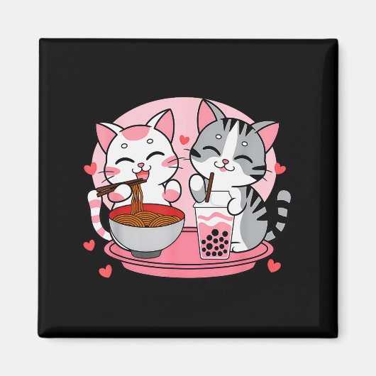 Funny Boba Ramen Cats Kawaii Anime Japan Cute Neko Magneet (Voorkant)