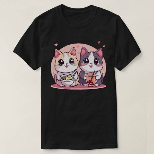 Funny Boba Ramen Cats Kawaii Anime Japan Schattige T-shirt (Design voorkant)