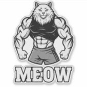Funny bodybuilder cat showing off massive muscles sticker (Voorkant)