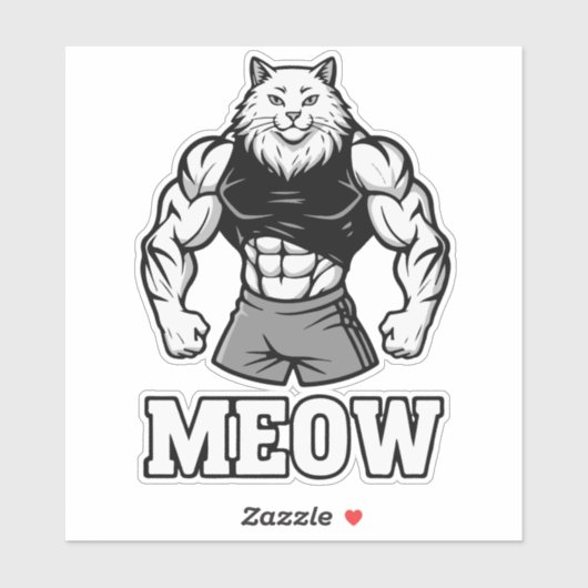 Funny bodybuilder cat showing off massive muscles sticker (Vel)
