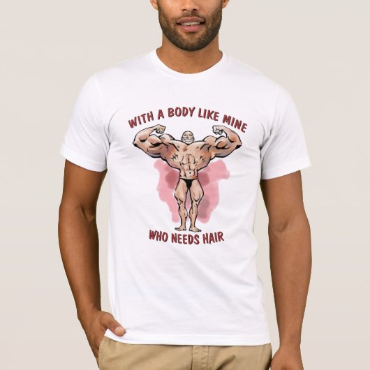 Funny Bodybuilder Posing Bald Head Humor T-shirt (Voorkant)