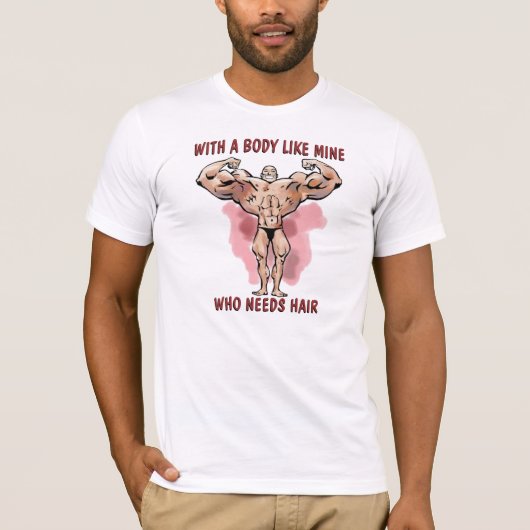 Funny Bodybuilder Posing Bald Head Humor T-shirt (Voorkant)
