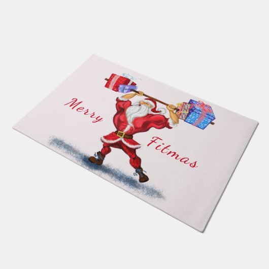 Funny Bodybuilder Santa Claus met kerstcadeaus Deurmat (Schuin)