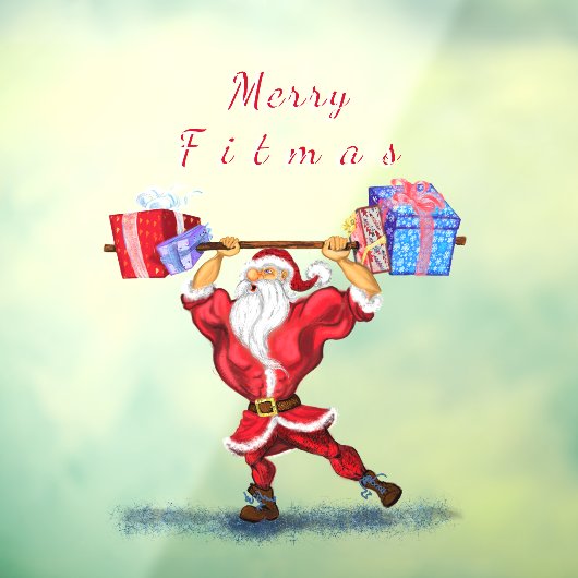 Funny Bodybuilder Santa Claus met kerstcadeaus Raamsticker (Vel 3)