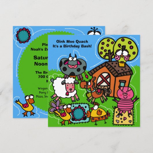 Funny Boerderij Birthday Uitnodiging (Voorkant / Achterkant)