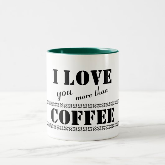 Funny Bold Letters 'I love you more than Coffee' Tweekleurige Koffiemok (Center)