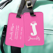 Funny bold typography monogram name script pink bagagelabel
