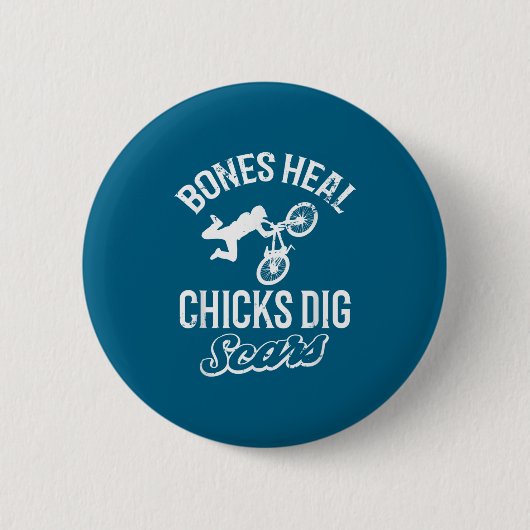 Funny Bones Heal Chicks Dig S Bmx Biking  Ronde Button 5,7 Cm (Voorkant)