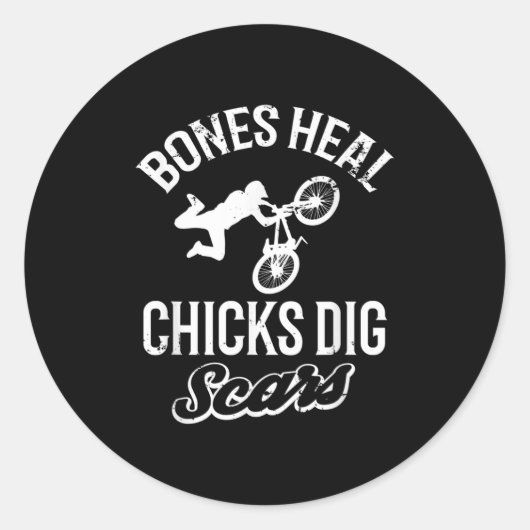 Funny Bones Heal Chicks Dig S Bmx Biking  Ronde Sticker (Voorkant)