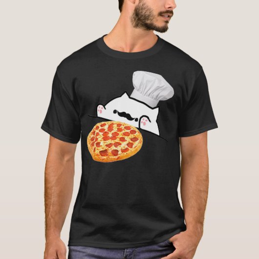 Funny Bongo Cat Pizza Chef Memes T-shirt (Voorkant)