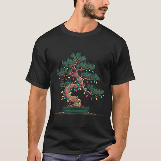 Funny Bonsai Tree Christmas Graphics Lights Lover  T-shirt (Voorkant)