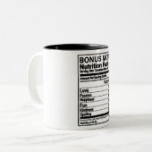 Funny Bonus Ma Nutrition Facts Tweekleurige Koffiemok (Voorkant links)