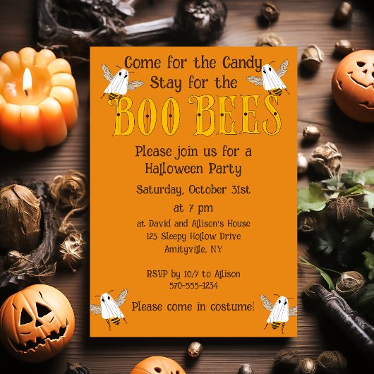 Funny Boo Bees Halloween Party Invitation Kaart