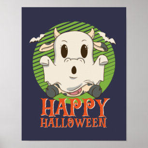 Funny Boo Ghost Baby Koe Moo Happy Halloween Poster