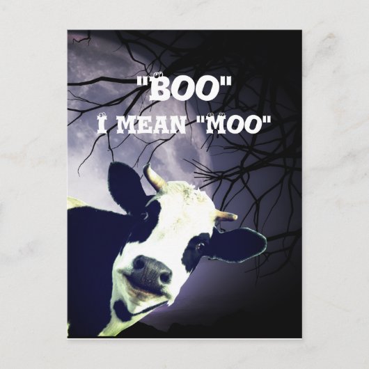 Funny Boo Ik bedoel Moo Koe Moon Halloween Card Briefkaart (Voorkant)