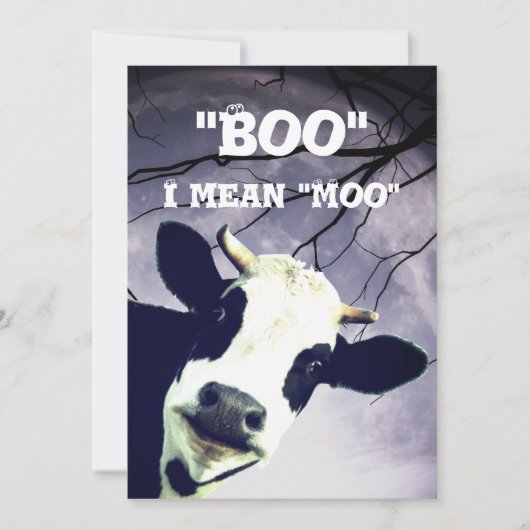 Funny Boo Ik bedoel Moo Koe Moon Halloween Party Kaart (Voorkant)