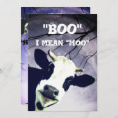 Funny Boo Ik bedoel Moo Koe Moon Halloween Party Kaart (Voorkant / Achterkant)