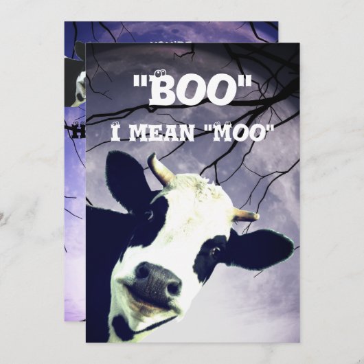 Funny Boo Ik bedoel Moo Koe Moon Halloween Party Kaart (Voorkant / Achterkant)
