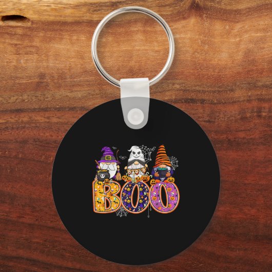 Funny Boo Witch Sipders Pumpkins Happy Halloween G Sleutelhanger (Voorkant)