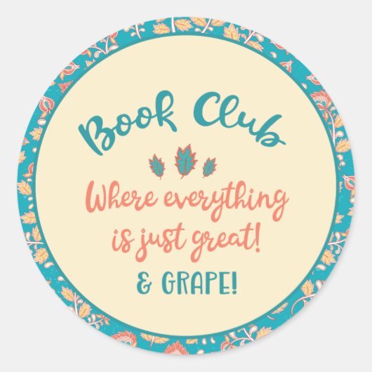 Funny Book Club Wine Drinker Ronde Sticker (Voorkant)