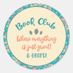 Funny Book Club Wine Drinker Ronde Sticker