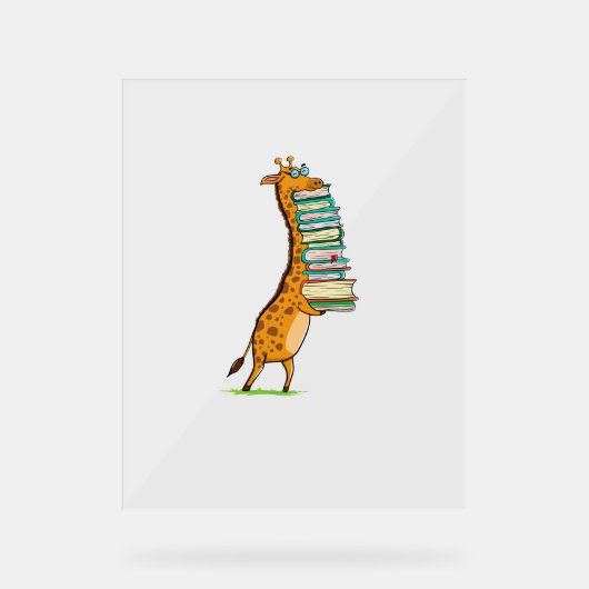 Funny Book Reading Giraffe I Love My Library Acryl Bord (Voorkant)