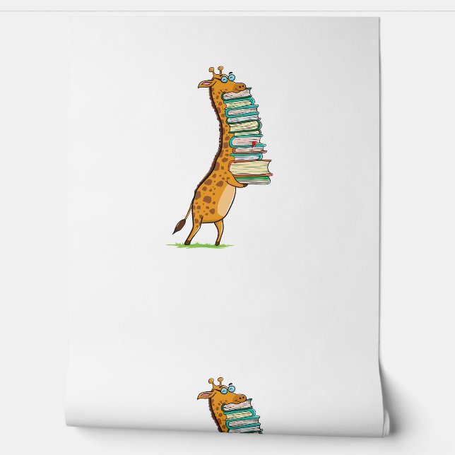 Funny Book Reading Giraffe I Love My Library Behang (Afrollen)