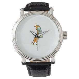 Funny Book Reading Giraffe I Love My Library Horloge
