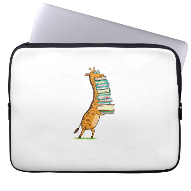 Funny Book Reading Giraffe I Love My Library Laptop Sleeve (Voorkant)
