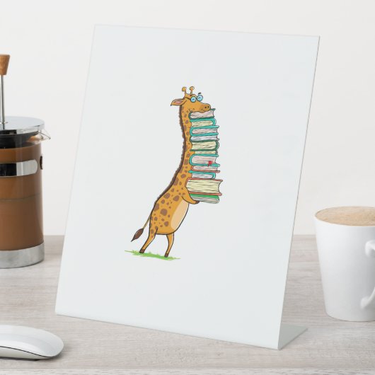 Funny Book Reading Giraffe I Love My Library Reclamebord Met Voetstuk (Insitu)