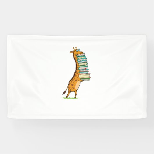 Funny Book Reading Giraffe I Love My Library Spandoek (Horizontaal)