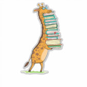 Funny Book Reading Giraffe I Love My Library Sticker (Voorkant)