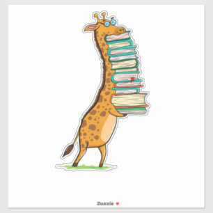 Funny Book Reading Giraffe I Love My Library Sticker