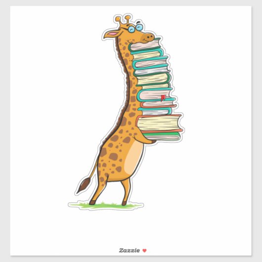 Funny Book Reading Giraffe I Love My Library Sticker (Vel)
