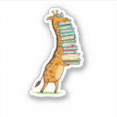 Funny Book Reading Giraffe I Love My Library Sticker (Voorkant)