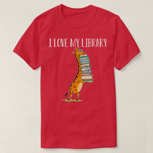 Funny Book Reading Giraffe I Love My Library  T-shirt (Design voorkant)