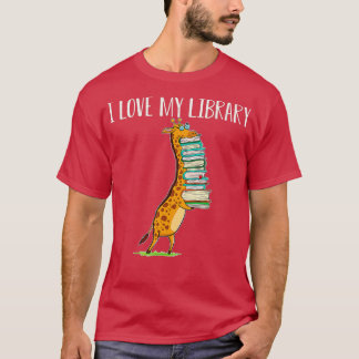 Funny Book Reading Giraffe I Love My Library T-shirt