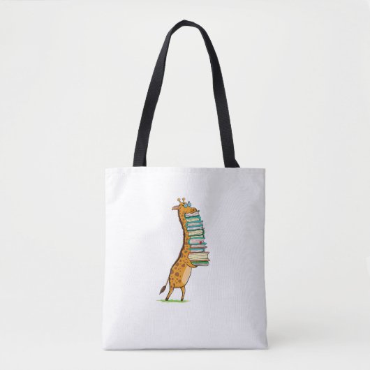 Funny Book Reading Giraffe I Love My Library Tote Bag (Voorkant)