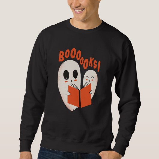 Funny Bookworm Ghost Halloween Costume Booooks Trui (Voorkant)
